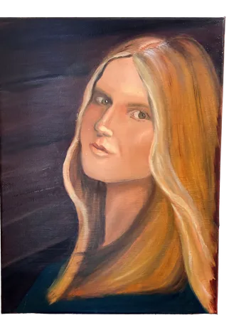 Oil portrait of a fair-haired woman, shown at 30 by 40 centimetres